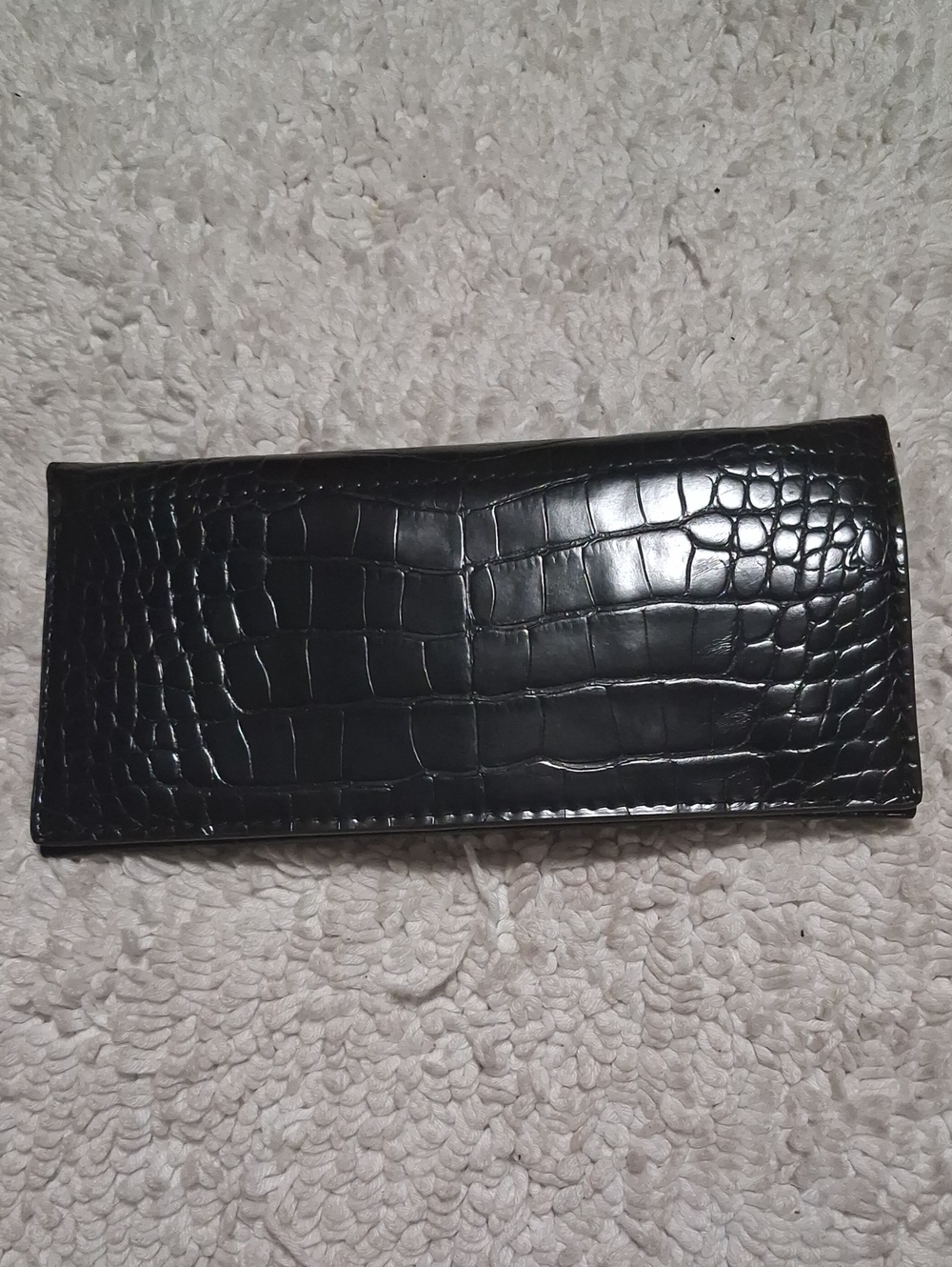 Black Croc-Embossed Leather Long Wallet